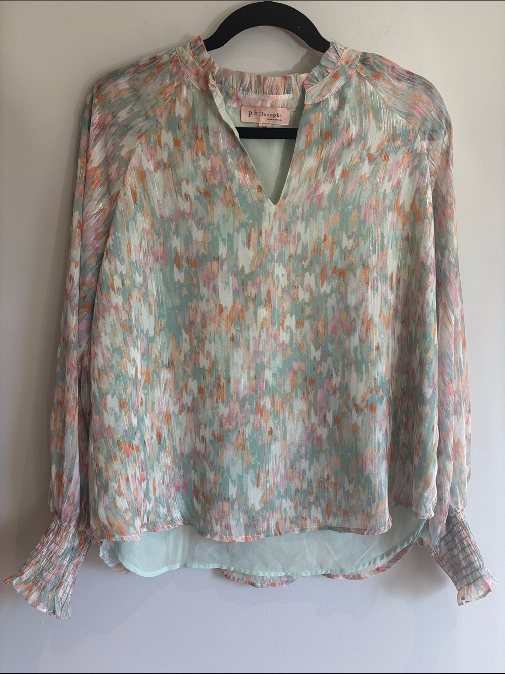 Philosophy Pastel Brushstroke Ruffle-Neck Blouse